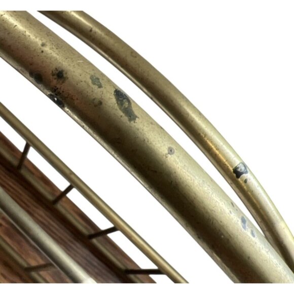 Vintage Brass & Wood Magazine Newspaper Rack Organizer Stand - Picture 6 of 6